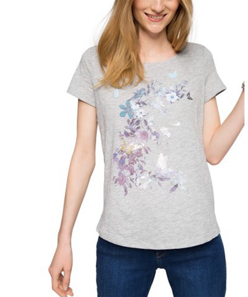 Camiseta Esprit Esp Ts Flower Gris Mujer Venta